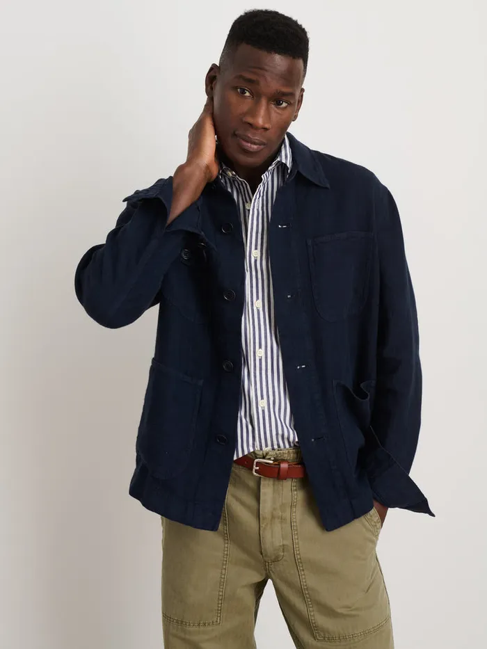 Men Alex Mill Jackets Coats Garment Dyed Work Jacket In Linen Dark Navy