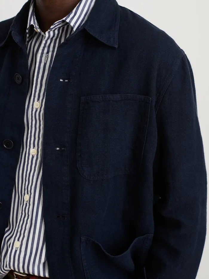 Men Alex Mill Jackets Coats Garment Dyed Work Jacket In Linen Dark Navy