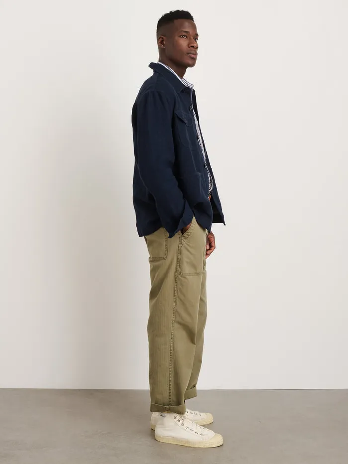 Men Alex Mill Jackets Coats Garment Dyed Work Jacket In Linen Dark Navy
