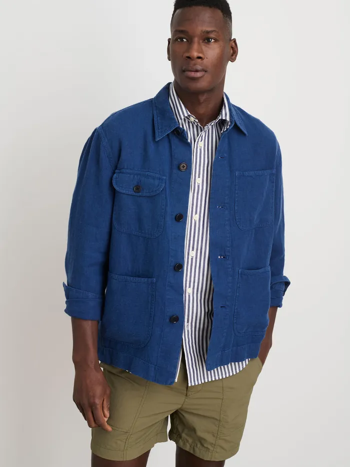 Men Alex Mill Jackets Coats Garment Dyed Work Jacket In Linen French Navy