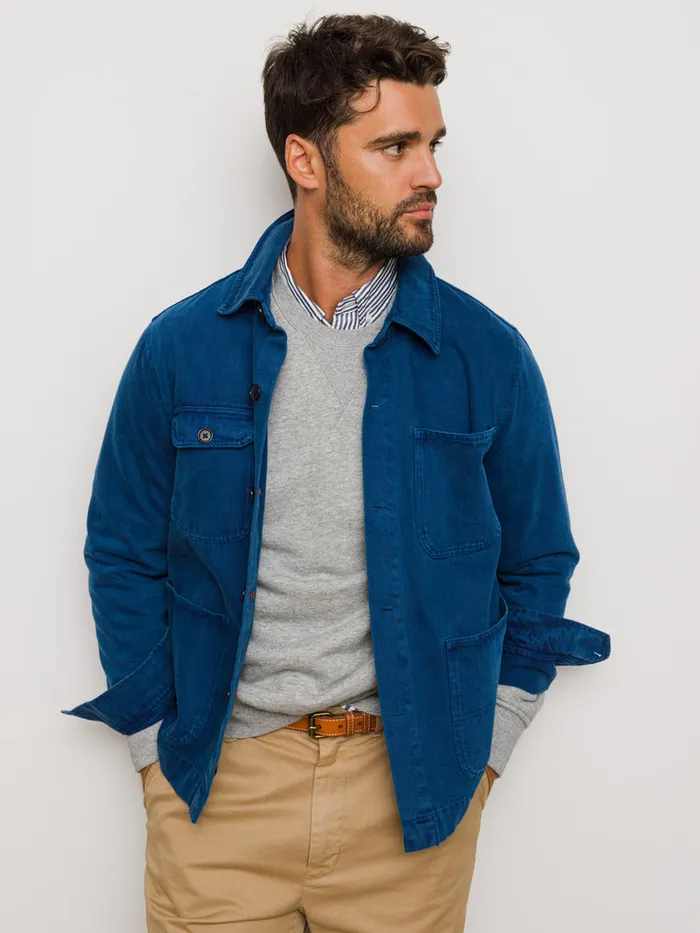 Men Alex Mill Jackets Coats Garment Dyed Work Jacket In Recycled Denim French Navy