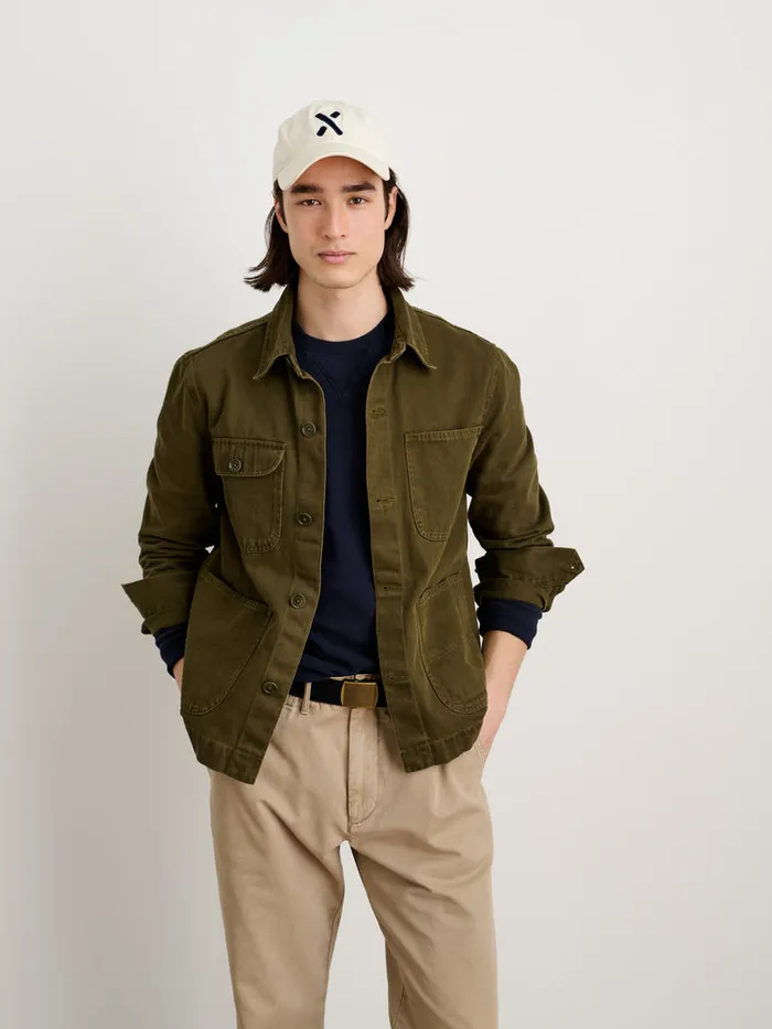 Men Alex Mill Jackets Coats Garment Dyed Work Jacket In Recycled Denim Military Olive