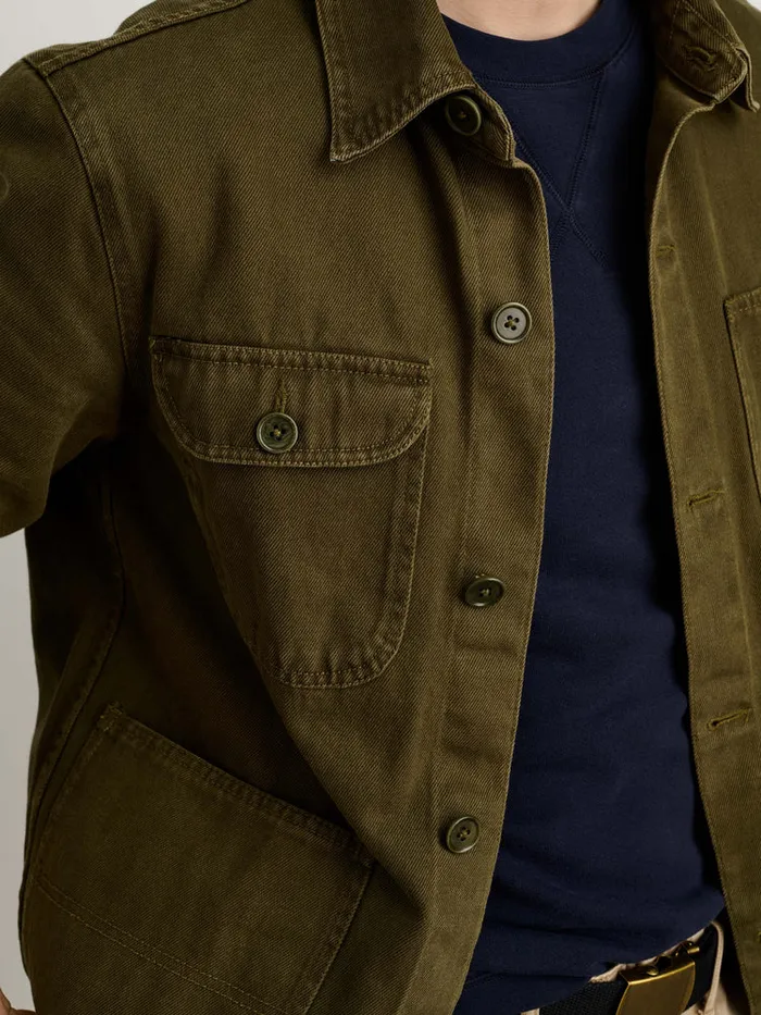 Men Alex Mill Jackets Coats Garment Dyed Work Jacket In Recycled Denim Military Olive