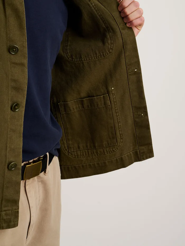 Men Alex Mill Jackets Coats Garment Dyed Work Jacket In Recycled Denim Military Olive