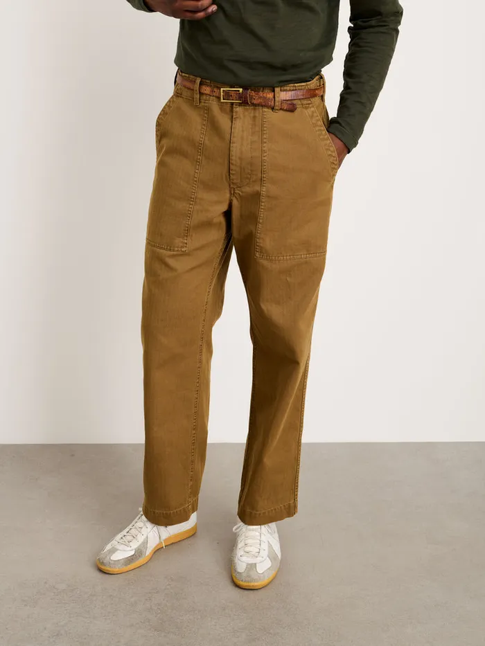 Men Alex Mill Pants Field Pant In Herringbone Dark Khaki