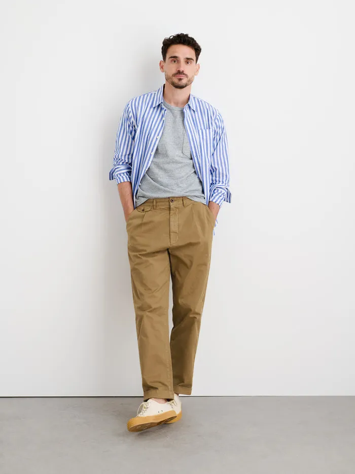 Men Alex Mill Pants Standard Pleated Pant In Chino Long Inseam Dark Khaki