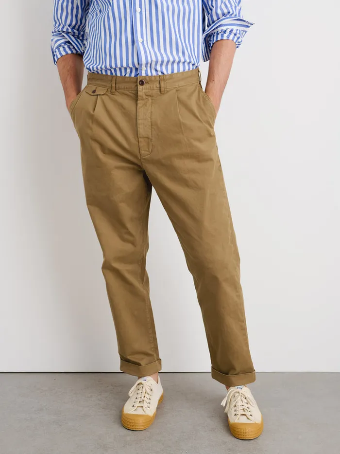 Men Alex Mill Pants Standard Pleated Pant In Chino Long Inseam Dark Khaki