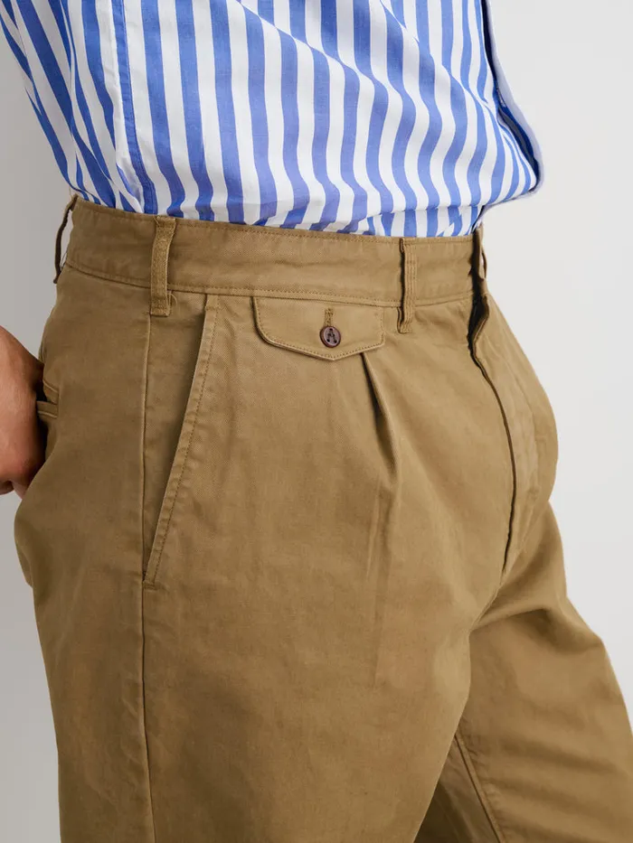 Men Alex Mill Pants Standard Pleated Pant In Chino Long Inseam Dark Khaki