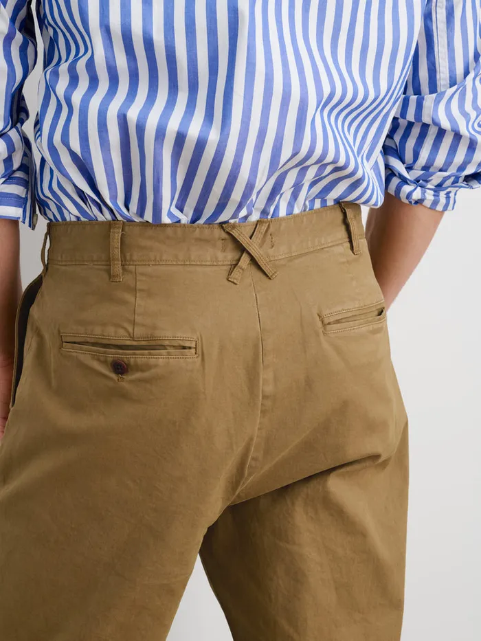 Men Alex Mill Pants Standard Pleated Pant In Chino Long Inseam Dark Khaki