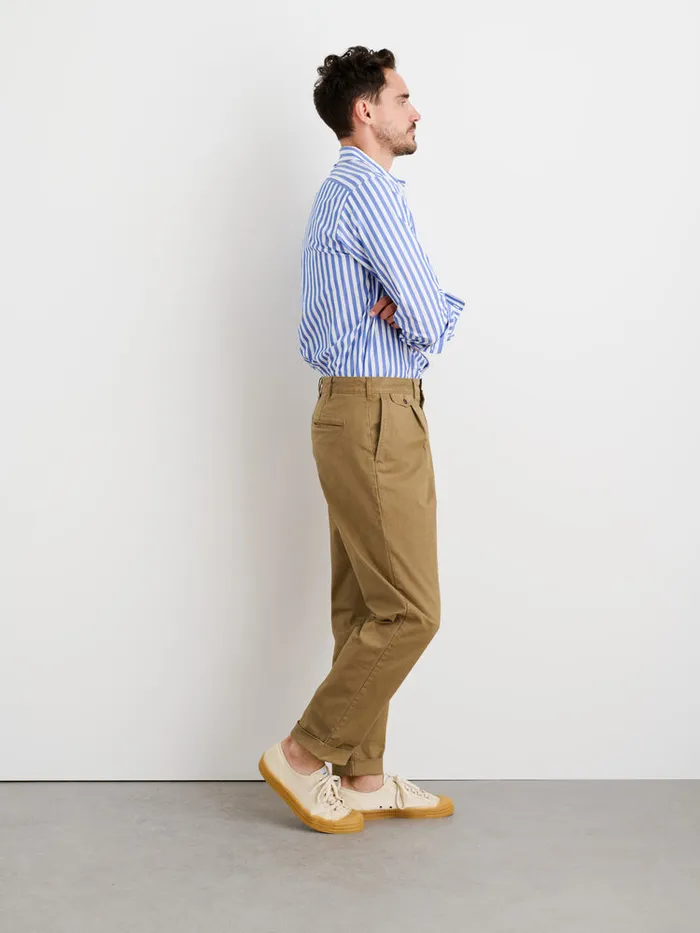 Men Alex Mill Pants Standard Pleated Pant In Chino Long Inseam Dark Khaki