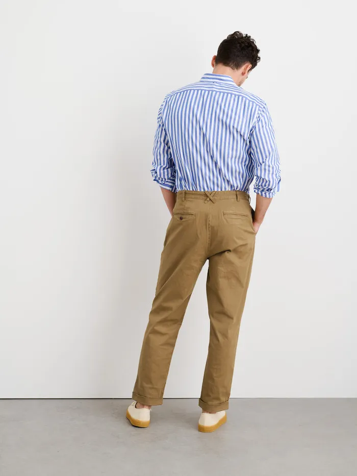 Men Alex Mill Pants Standard Pleated Pant In Chino Long Inseam Dark Khaki