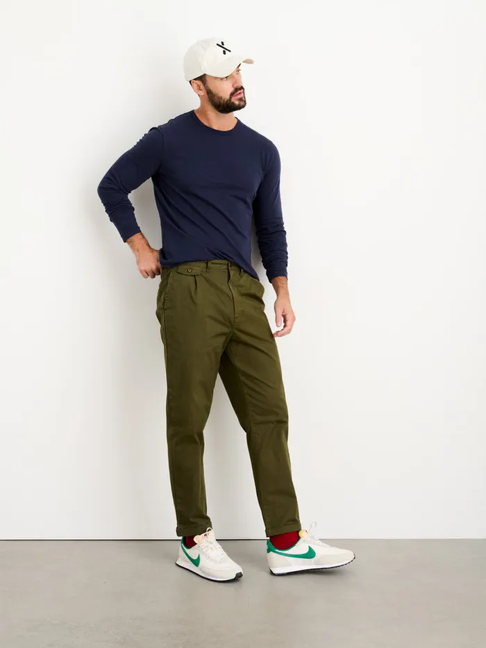 Men Alex Mill Pants Standard Pleated Pant In Chino Long Inseam Military Olive Men Alex Mill Pants Standard Pleated Pant In Chino Long Inseam Military Olive