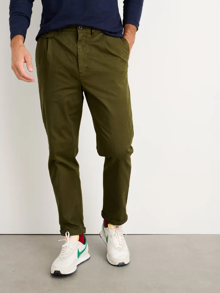 Men Alex Mill Pants Standard Pleated Pant In Chino Long Inseam Military Olive