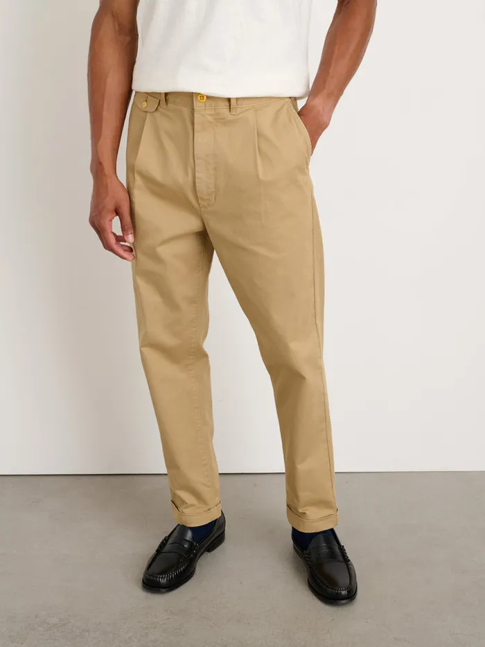 Men Alex Mill Pants Standard Pleated Pant In Chino Long Inseam Vintage Khaki