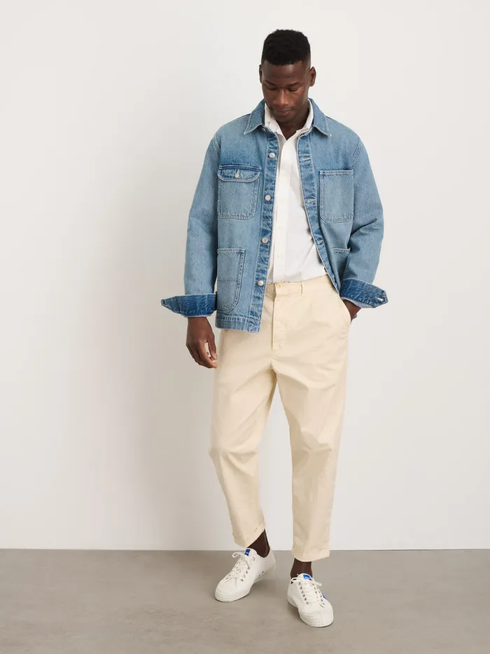 Men Alex Mill Pants Standard Pleated Pant In Chino Oat Milk