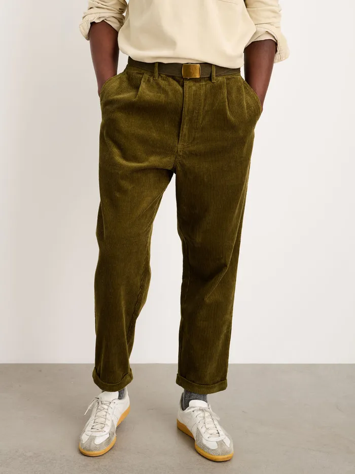 Men Alex Mill Pants Standard Pleated Pant In Corduroy Dark Olive