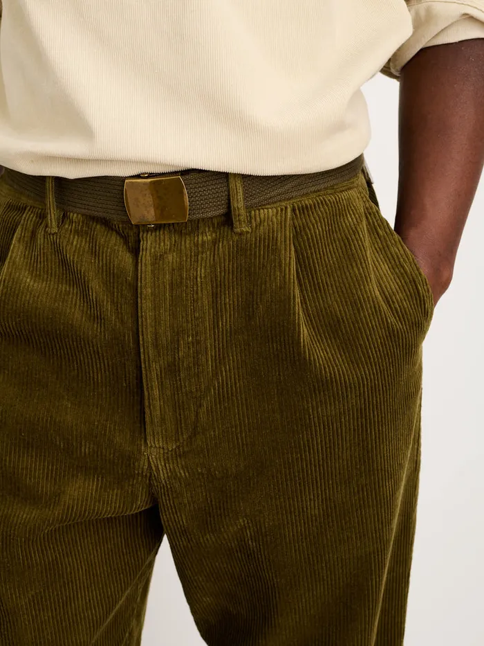 Men Alex Mill Pants Standard Pleated Pant In Corduroy Dark Olive