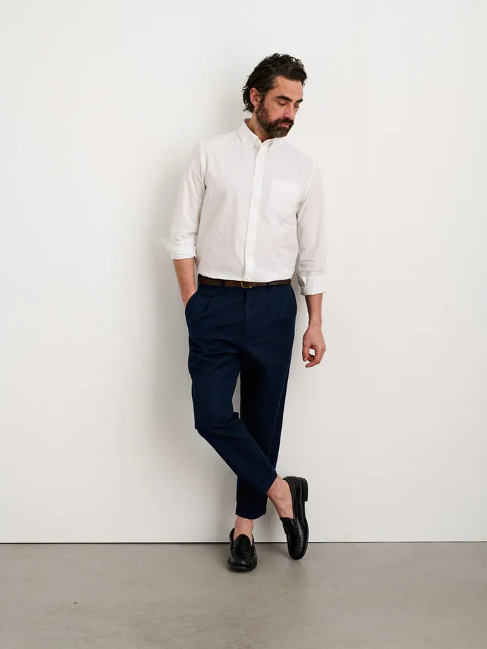 Men Alex Mill Pants Standard Pleated Pant In Cotton Linen Dark Navy