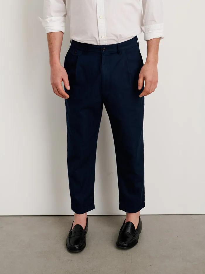 Men Alex Mill Pants Standard Pleated Pant In Cotton Linen Dark Navy