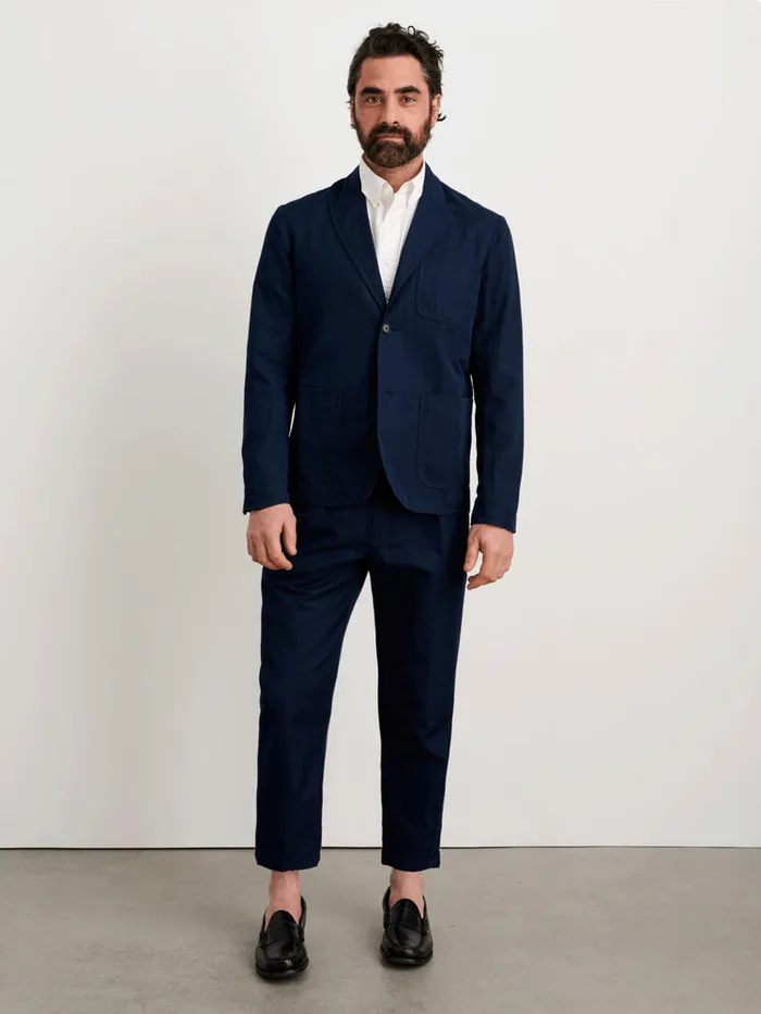 Men Alex Mill Pants Standard Pleated Pant In Cotton Linen Dark Navy