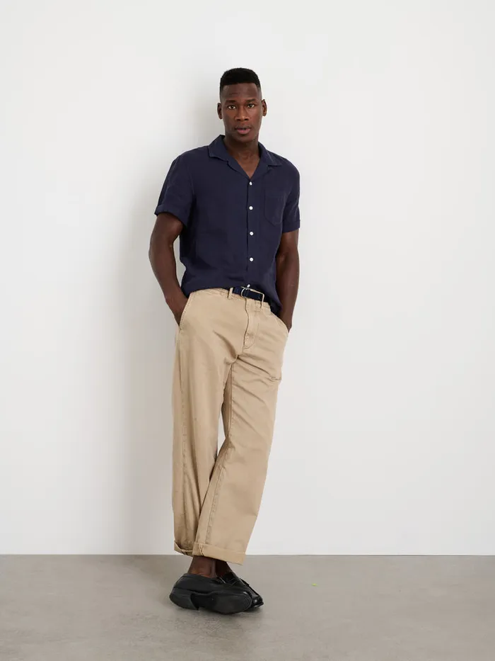Men Alex Mill Shirts Camp Shirt In Linen Dark Navy
