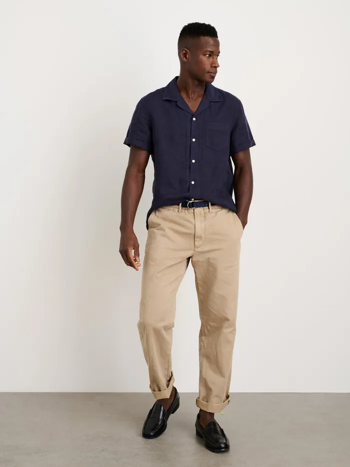 Men Alex Mill Shirts Camp Shirt In Linen Dark Navy