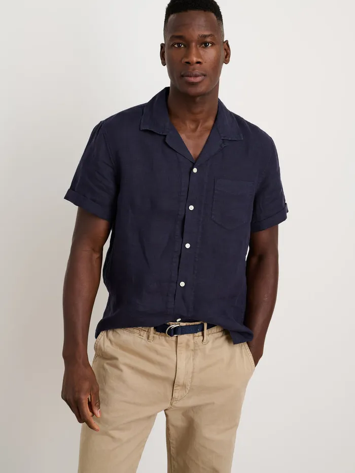 Men Alex Mill Shirts Camp Shirt In Linen Dark Navy