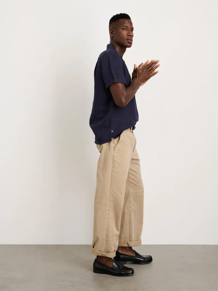 Men Alex Mill Shirts Camp Shirt In Linen Dark Navy