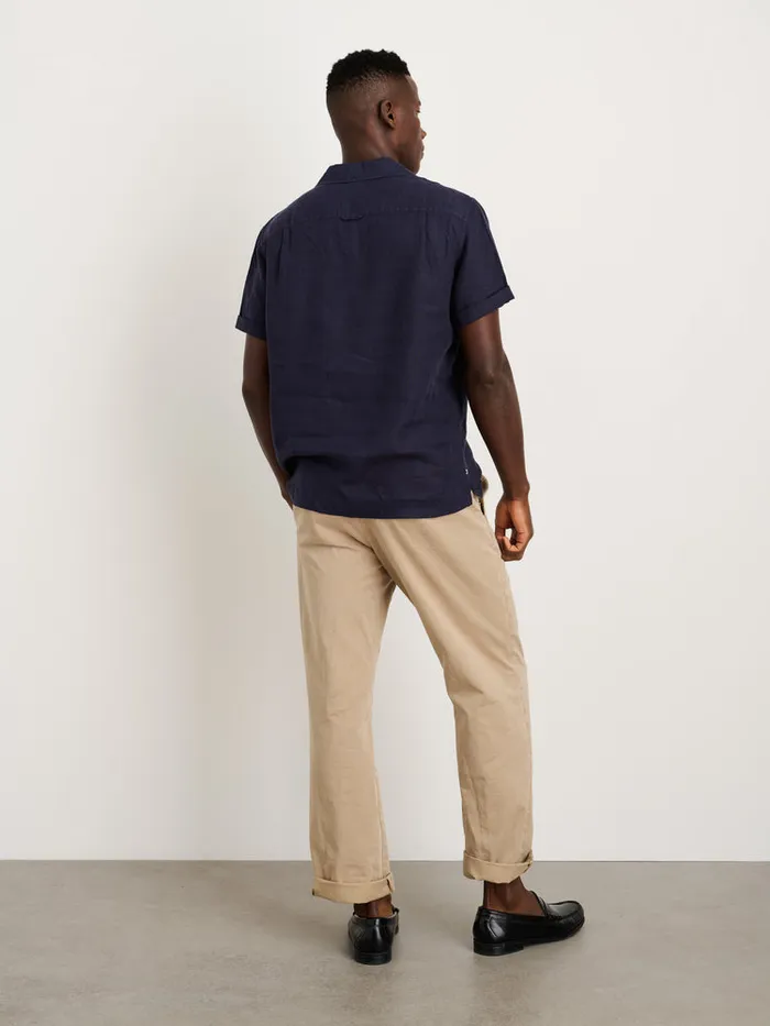 Men Alex Mill Shirts Camp Shirt In Linen Dark Navy