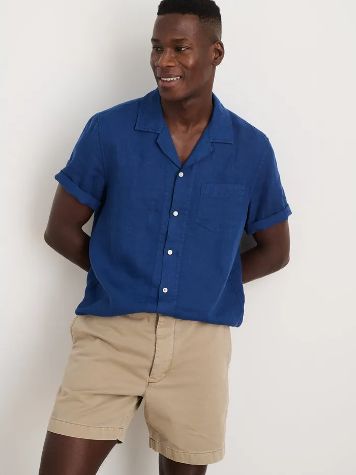 Men Alex Mill Shirts Camp Shirt In Linen French Navy