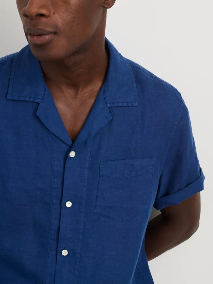 Men Alex Mill Shirts Camp Shirt In Linen French Navy
