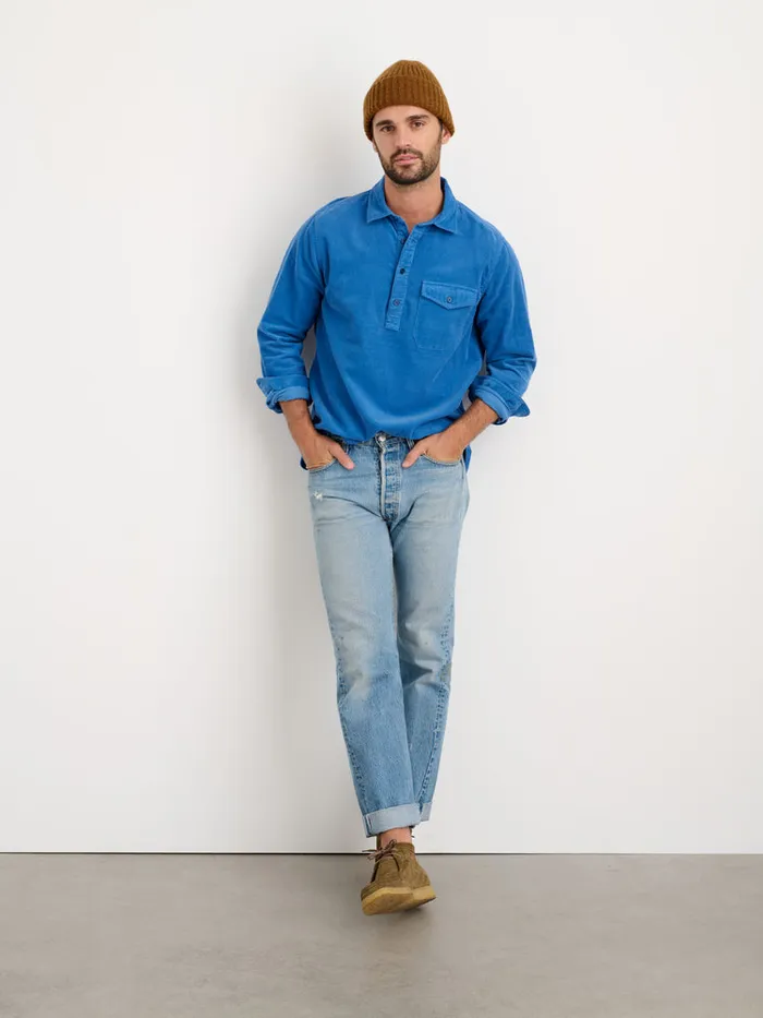 Men Alex Mill Shirts Carter Popover Shirt In Fine Wale Corduroy Aegean Blue