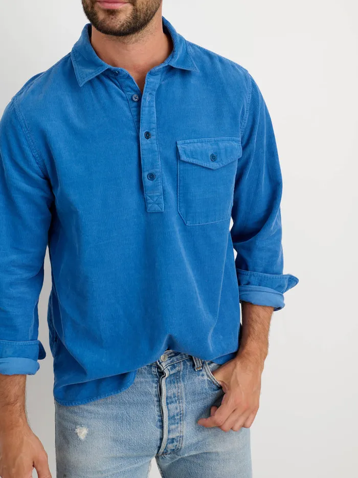 Men Alex Mill Shirts Carter Popover Shirt In Fine Wale Corduroy Aegean Blue