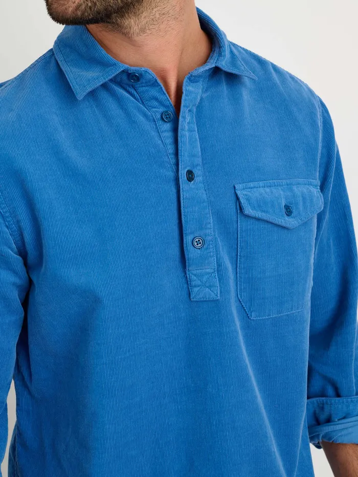 Men Alex Mill Shirts Carter Popover Shirt In Fine Wale Corduroy Aegean Blue
