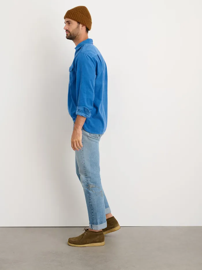 Men Alex Mill Shirts Carter Popover Shirt In Fine Wale Corduroy Aegean Blue