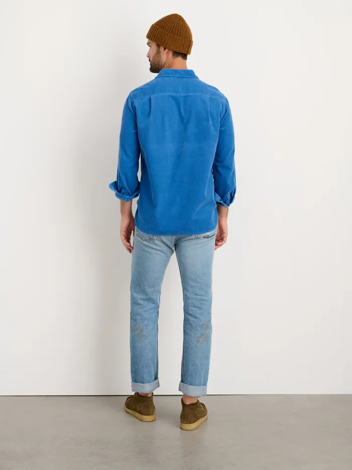 Men Alex Mill Shirts Carter Popover Shirt In Fine Wale Corduroy Aegean Blue