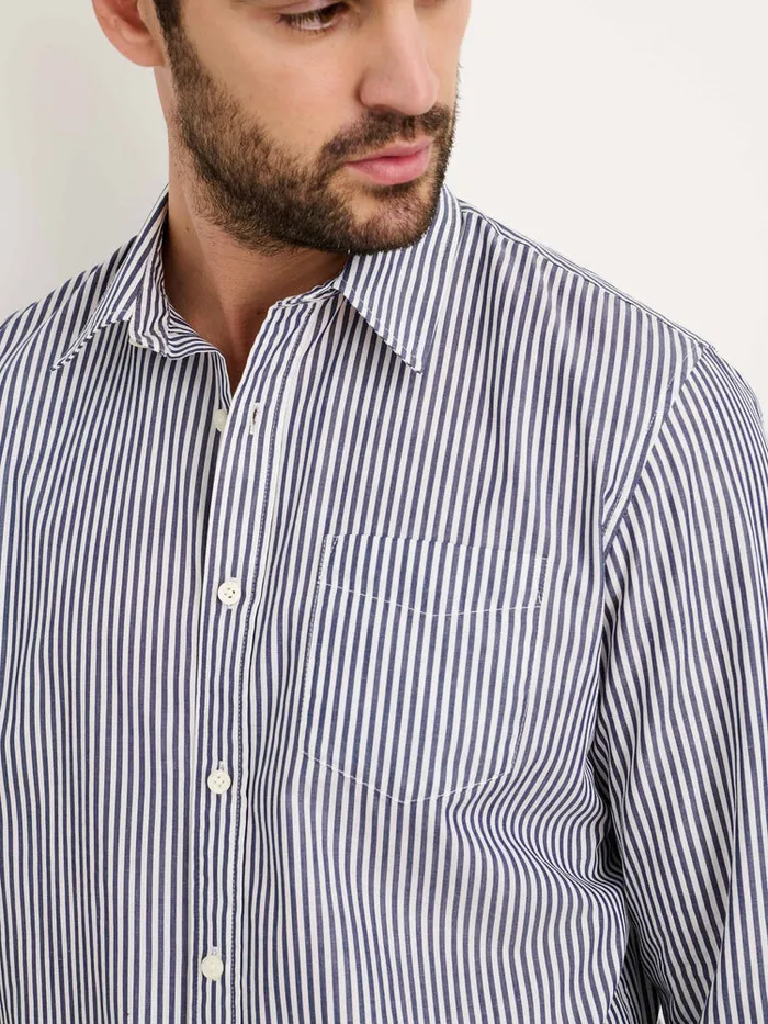Men Alex Mill Shirts Mill Shirt In Striped Portuguese Poplin Navywhite