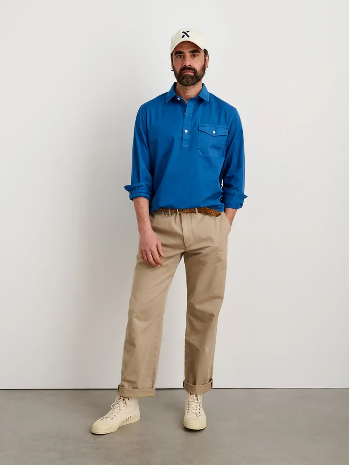 Men Alex Mill Shirts Popover Shirt In Cotton Twill Washed Cobalt
