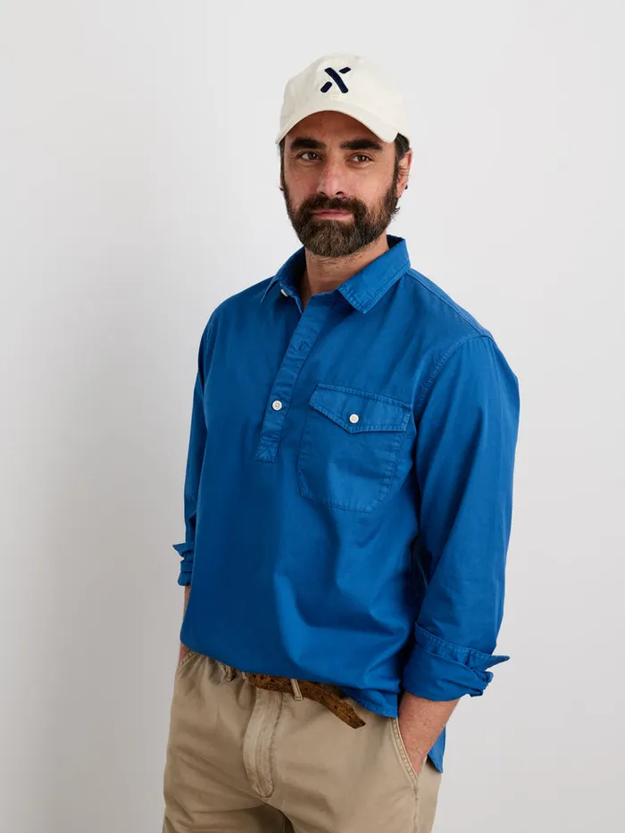 Men Alex Mill Shirts Popover Shirt In Cotton Twill Washed Cobalt