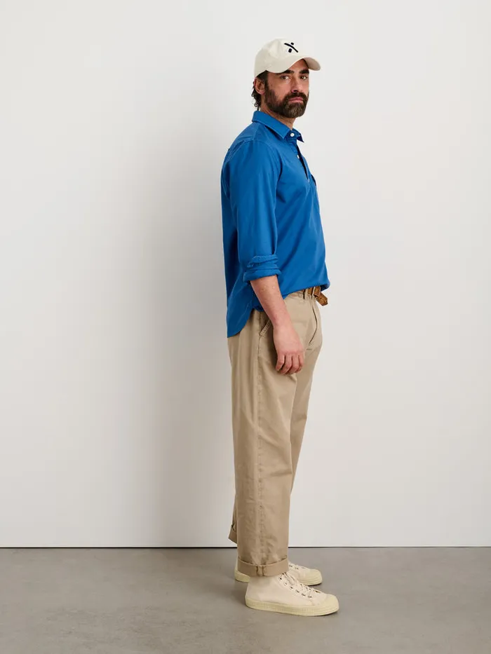 Men Alex Mill Shirts Popover Shirt In Cotton Twill Washed Cobalt