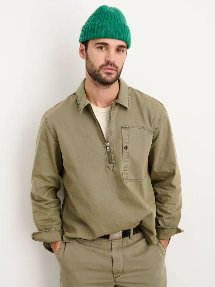 Men Alex Mill Shirts Ryder Popover In Cotton Herringbone Faded Olive