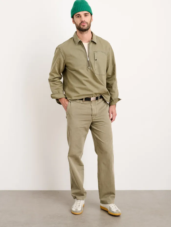 Men Alex Mill Shirts Ryder Popover In Cotton Herringbone Faded Olive