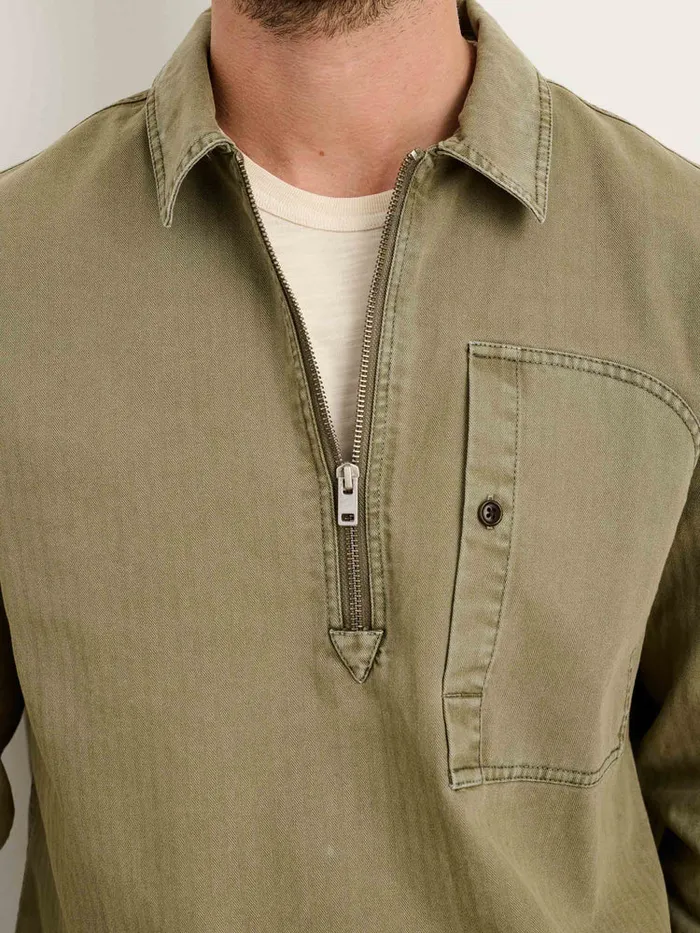 Men Alex Mill Shirts Ryder Popover In Cotton Herringbone Faded Olive