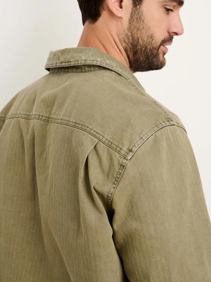 Men Alex Mill Shirts Ryder Popover In Cotton Herringbone Faded Olive