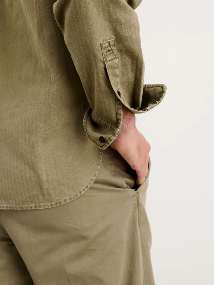 Men Alex Mill Shirts Ryder Popover In Cotton Herringbone Faded Olive