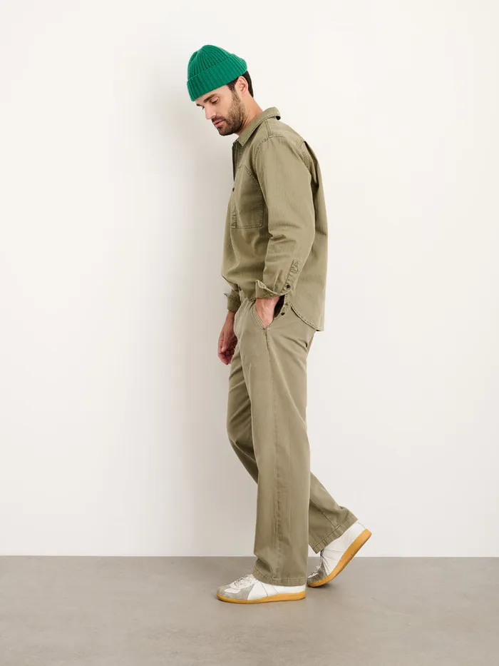 Men Alex Mill Shirts Ryder Popover In Cotton Herringbone Faded Olive