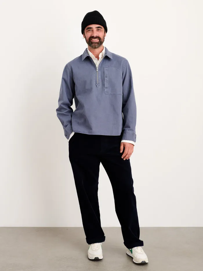 Men Alex Mill Shirts Ryder Popover In Cotton Herringbone Storm Blue