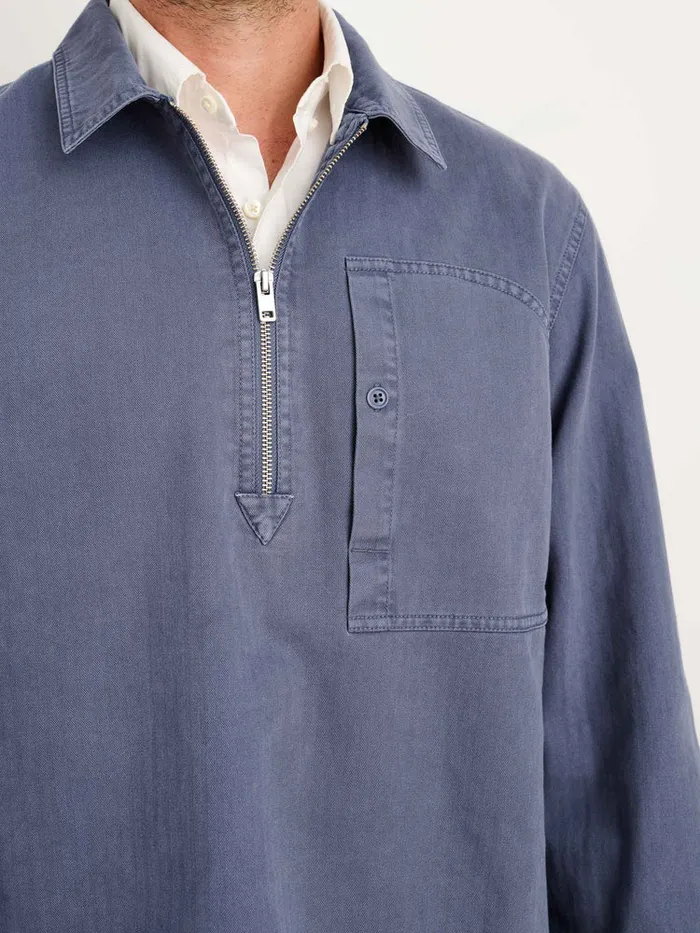 Men Alex Mill Shirts Ryder Popover In Cotton Herringbone Storm Blue