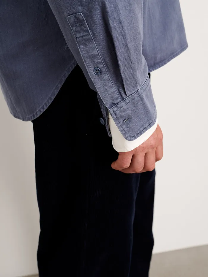 Men Alex Mill Shirts Ryder Popover In Cotton Herringbone Storm Blue