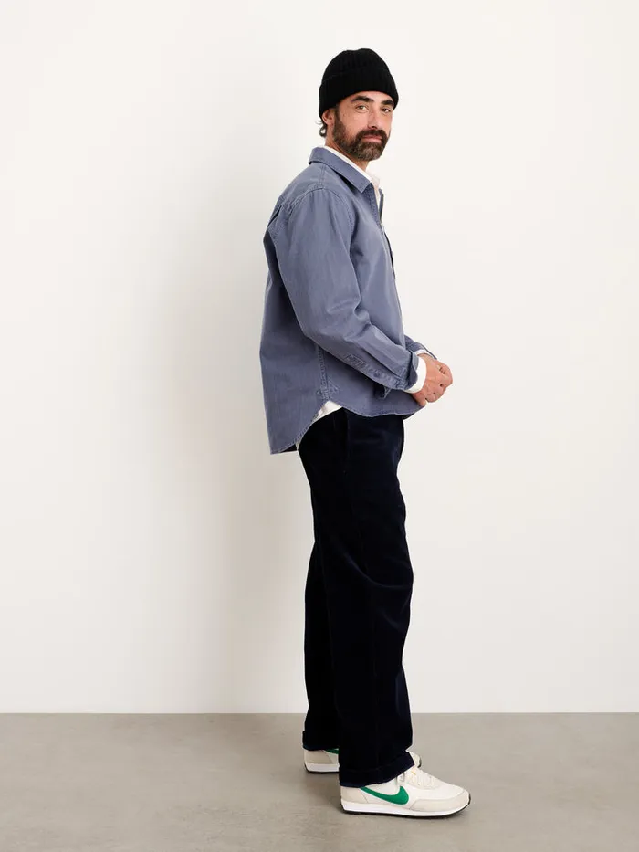 Men Alex Mill Shirts Ryder Popover In Cotton Herringbone Storm Blue